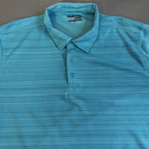 FILA Sport Golf Polo Mens XL Blue Striped Athletic Fit Sportswear Casual Golfing - Picture 2 of 7